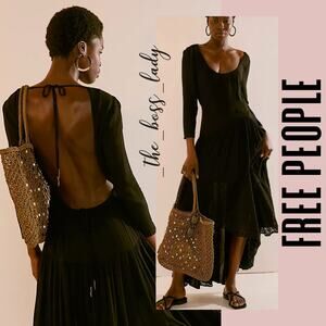 Free People maxi dress floral lace open back pleated ruffled Small
